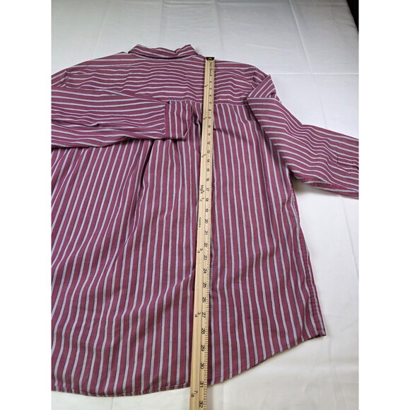 Chaps Men's Easy Care Size Large Maroon Long Sleeve‎ Striped Button Up Shirt - Picture 8 of 8
